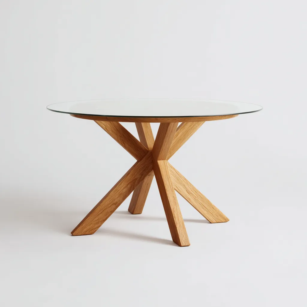Table à manger Verre/Bois 120x120x75 cm – Transparent/Chêne clair – Design moderne-Dengetmart