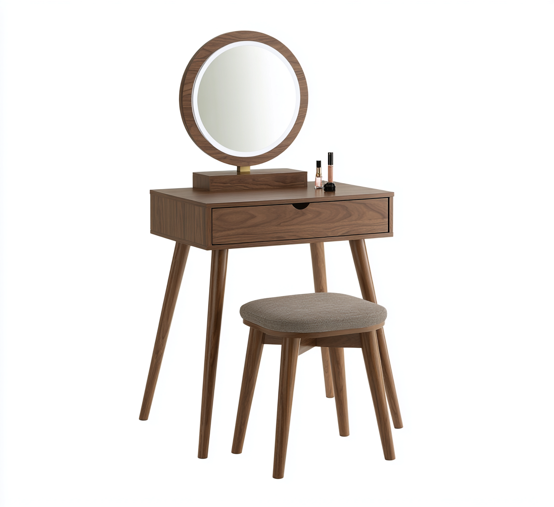 Coiffeuse bois avec miroir LED 60x35x125 cm – marron/gris – style moderne-Dengetmart