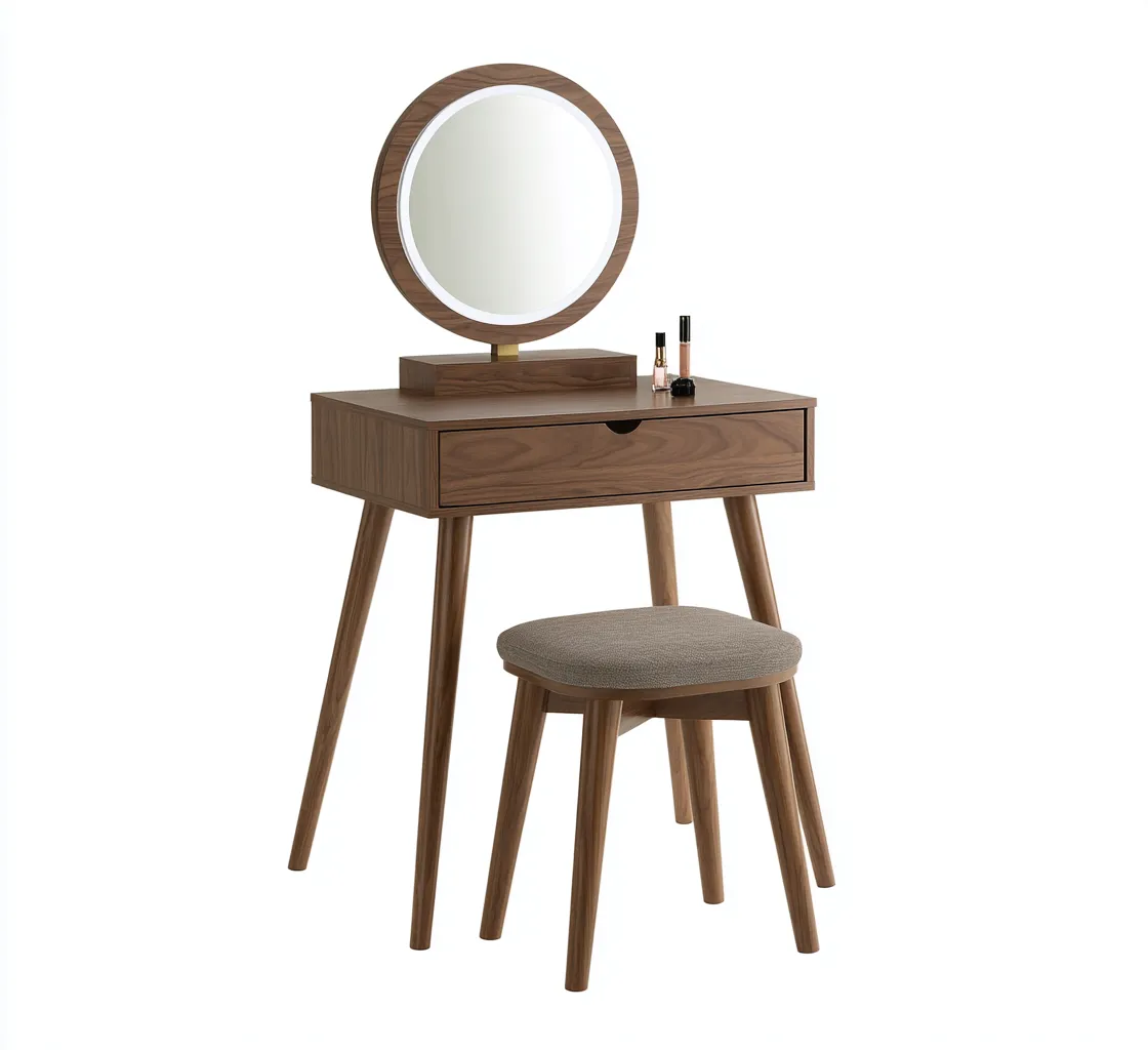 Coiffeuse bois avec miroir LED 60x35x125 cm – marron/gris – style moderne-Dengetmart