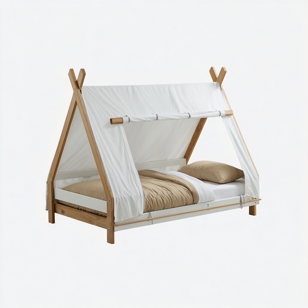 Lit enfant bois avec toile 190x90 cm – blanc – style cabane-Dengetmart