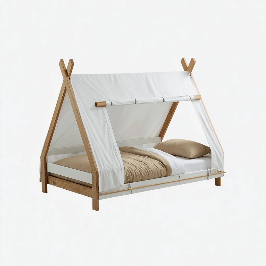 Lit enfant bois avec toile 190x90 cm – blanc – style cabane-Dengetmart