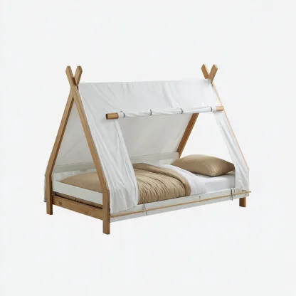 Lit enfant bois avec toile 190x90 cm – blanc – style cabane-Dengetmart
