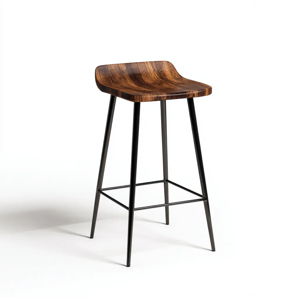 Tabouret de bar Bois/Métal 40x40x95 cm – Noyer/Noir – Design industriel-Dengetmart