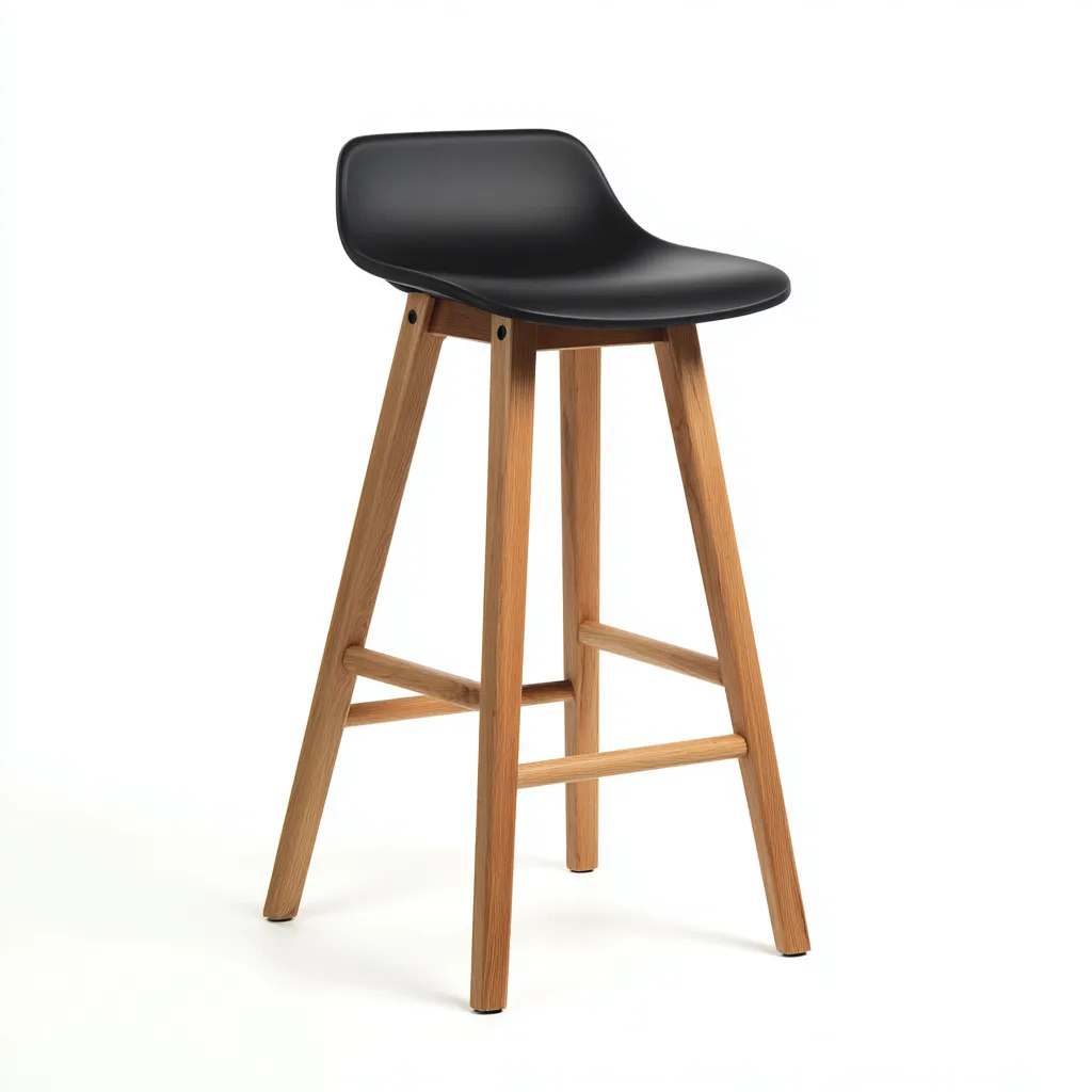 Tabouret de bar Plastique/Bois 42x42x95 cm – Noir/Chêne clair – Style scandinave-Dengetmart