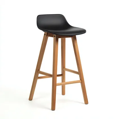 Tabouret de bar Plastique/Bois 42x42x95 cm – Noir/Chêne clair – Style scandinave-Dengetmart
