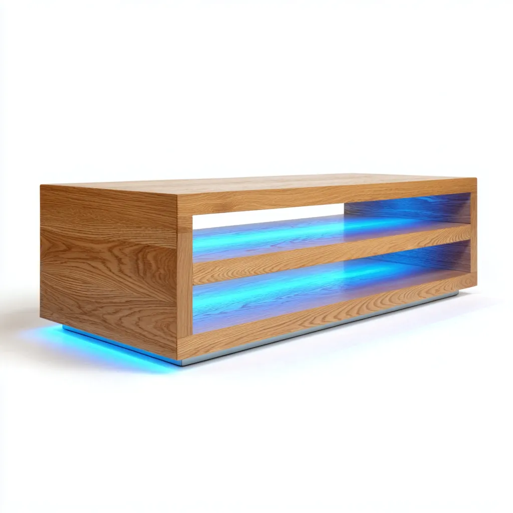 Meuble TV Bois 130x45x40 cm – Boisclair/Bleu – Éclairage LED moderne-Dengetmart