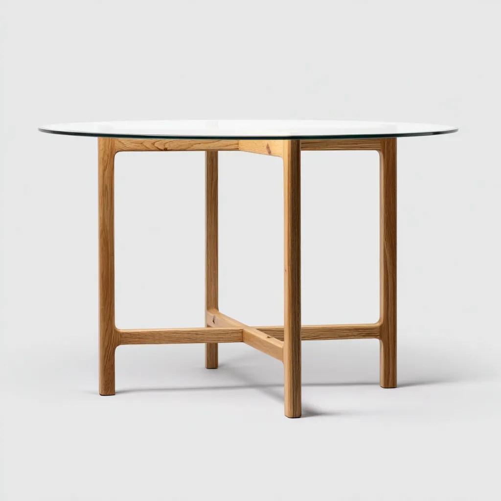 Table à manger Verre/Bois 118x118x75 cm – Transparent/Chêne clair – Design moderne-Dengetmart