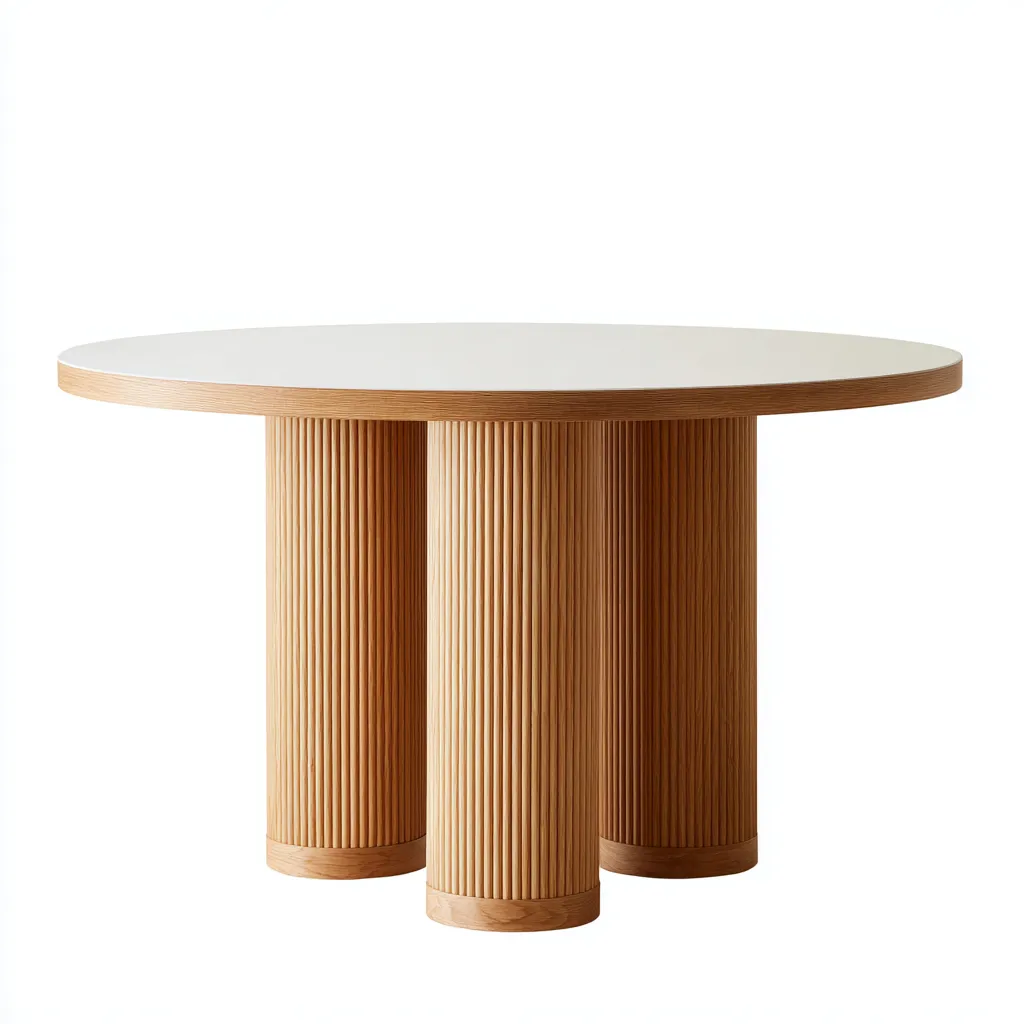 Table à manger Bois/Composite 135x135x75 cm – Blanc/Chêne clair – Design contemporain-Dengetmart