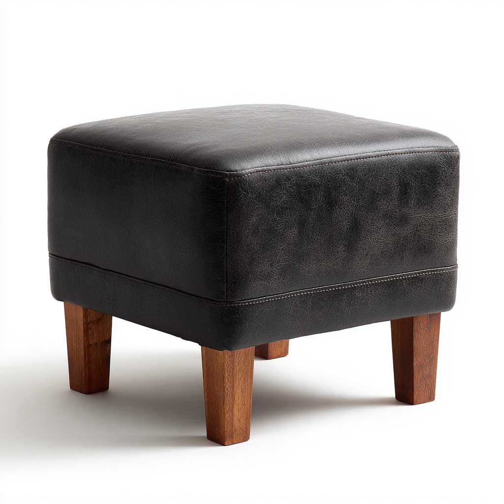 Pouf Similicuir/Bois 32x32x38 cm – Noir/Bois – Style moderne-Dengetmart