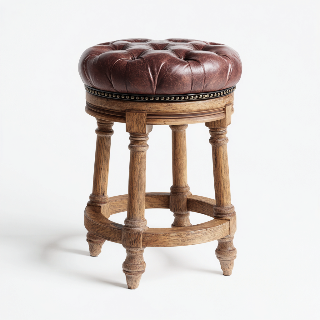 Tabouret de bar Bois/Similicuir 40x40x70 cm – Marron/Chêne – Style vintage-Dengetmart