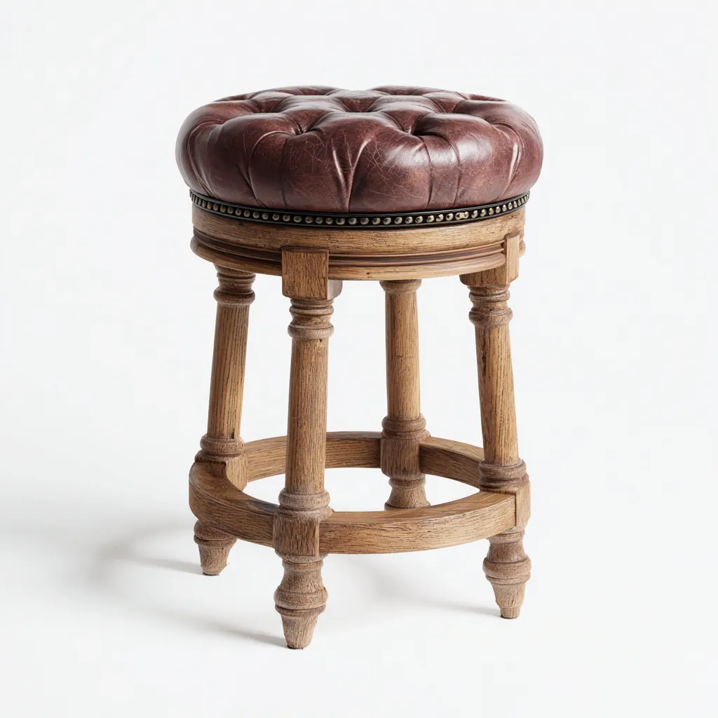 Tabouret de bar Bois/Similicuir 40x40x70 cm – Marron/Chêne – Style vintage-Dengetmart