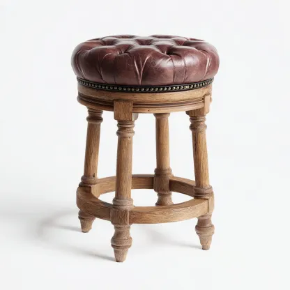 Tabouret de bar Bois/Similicuir 40x40x70 cm – Marron/Chêne – Style vintage-Dengetmart