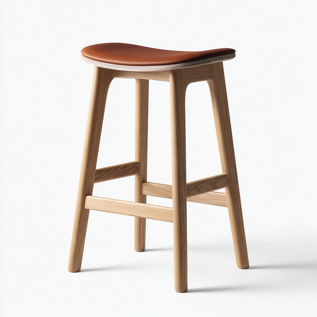 Tabouret de bar Bois/Similicuir 42x42x75 cm – Marron/Chêne – Style minimaliste-Dengetmart
