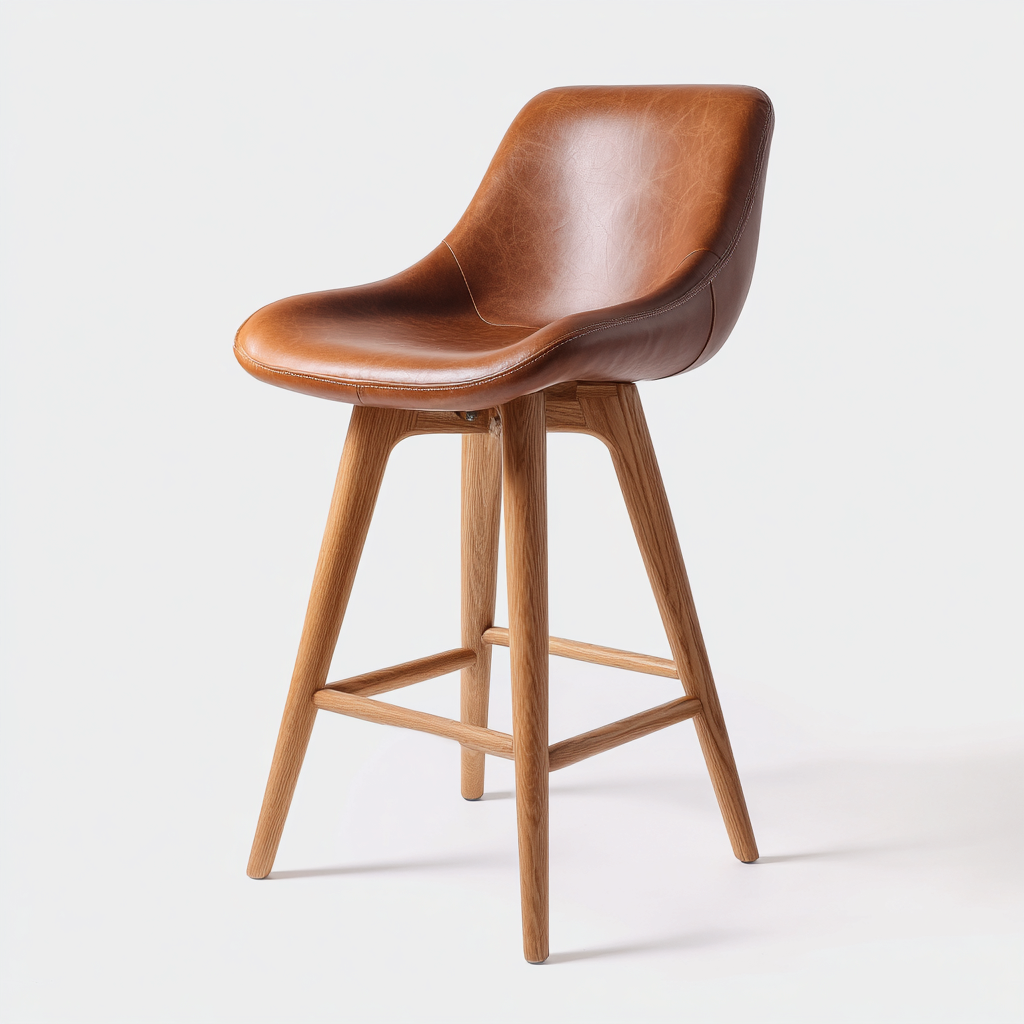 Tabouret de bar Bois/Similicuir 44x44x105 cm – Marron/Chêne – Style moderne-Dengetmart