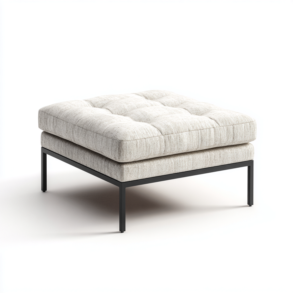 Pouf Tissu/Métal 70x70x45 cm – Blanc – Design moderne-Dengetmart