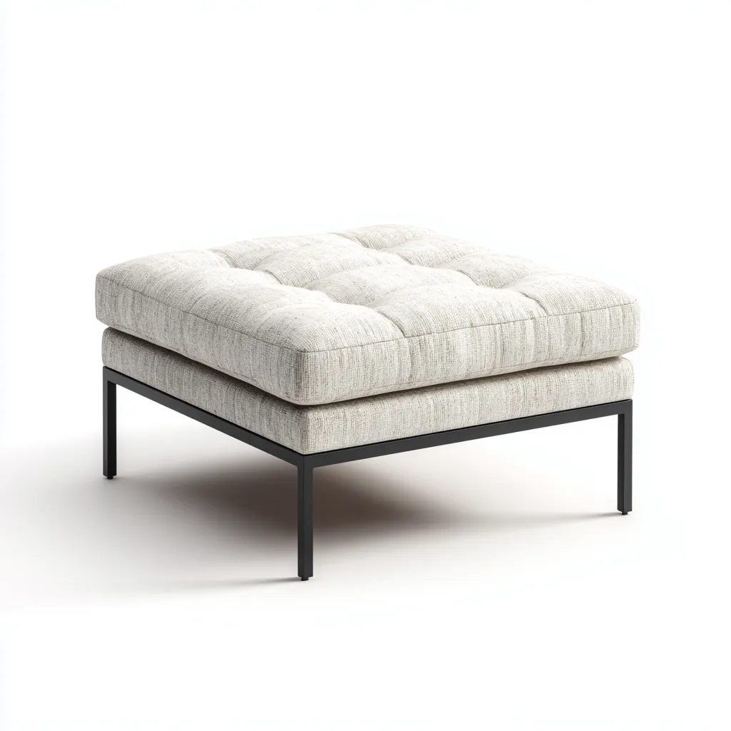 Pouf Tissu/Métal 70x70x45 cm – Blanc – Design moderne-Dengetmart