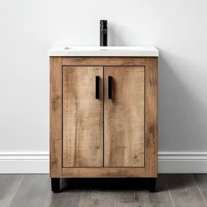 Meuble vasque bois naturel 60x45 cm - marron-blanc-noir - style contemporain-Dengetmart