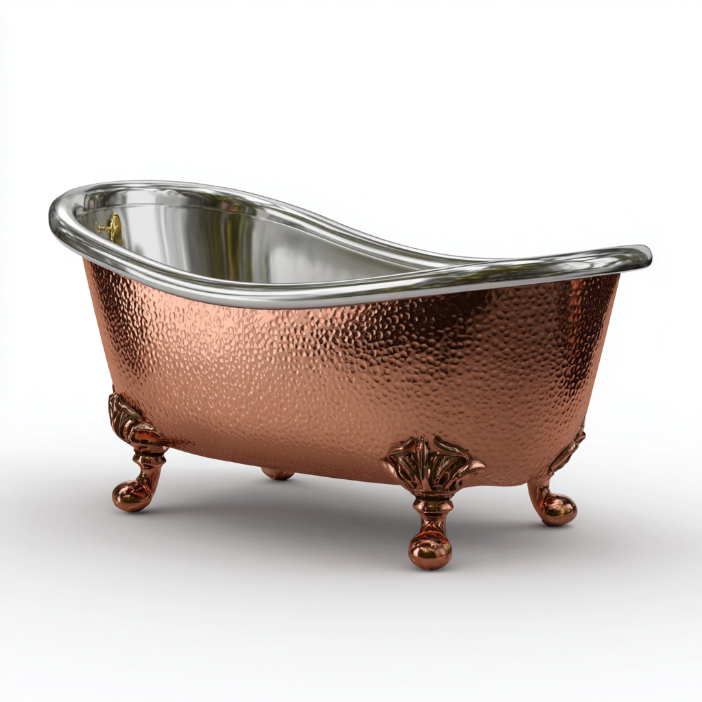 Baignoire en cuivre 167x74 cm - cuivre-argent - style rétro-Dengetmart