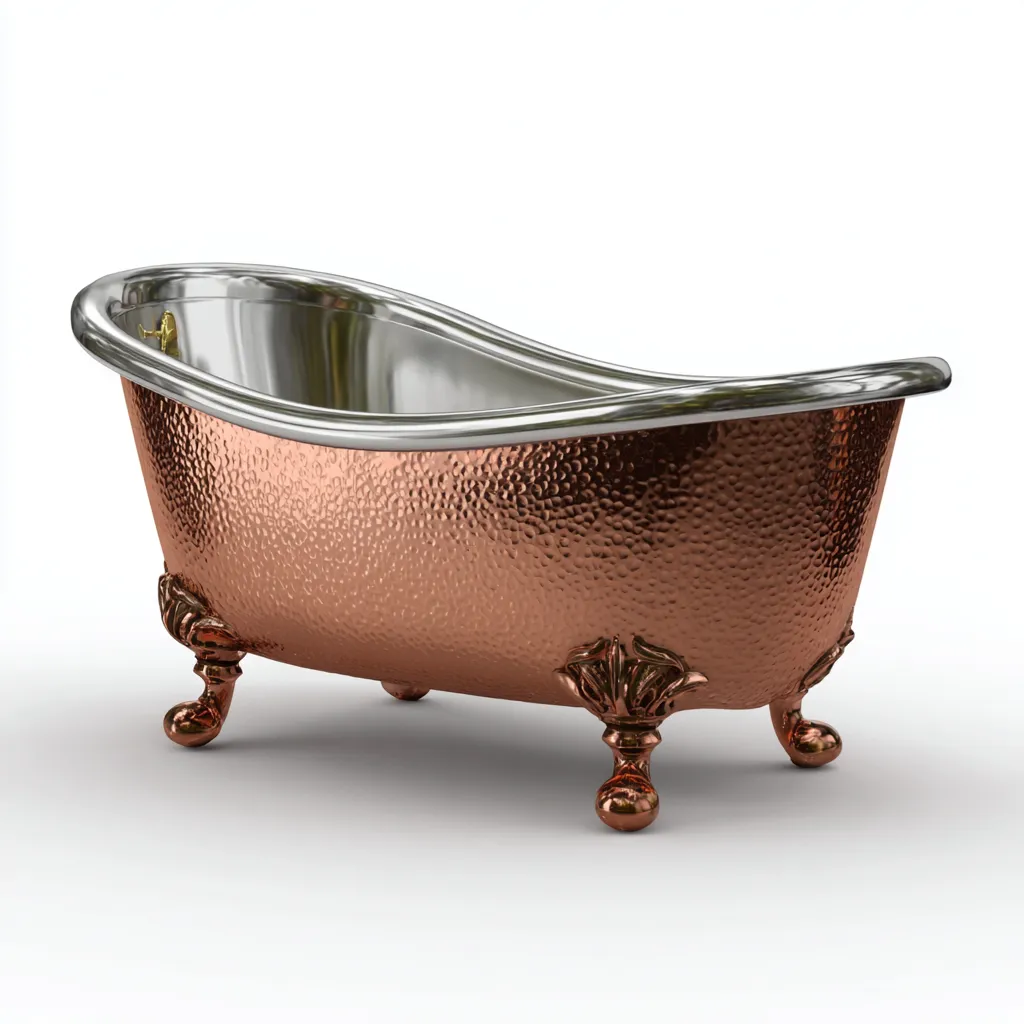 Baignoire en cuivre 167x74 cm - cuivre-argent - style rétro-Dengetmart