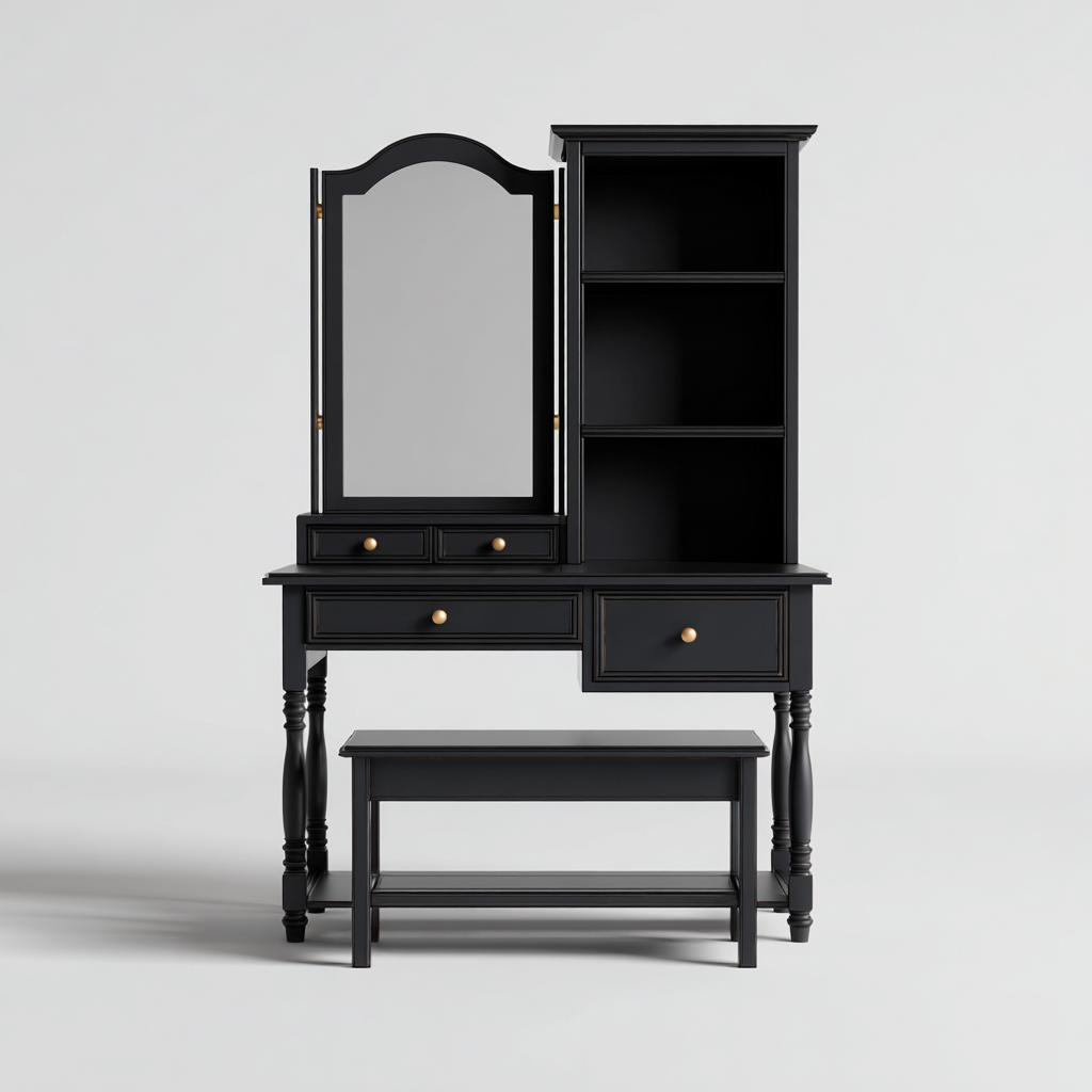 Coiffeuse bois composite 120x45x150 cm – noir – style classique fonctionnel-Dengetmart