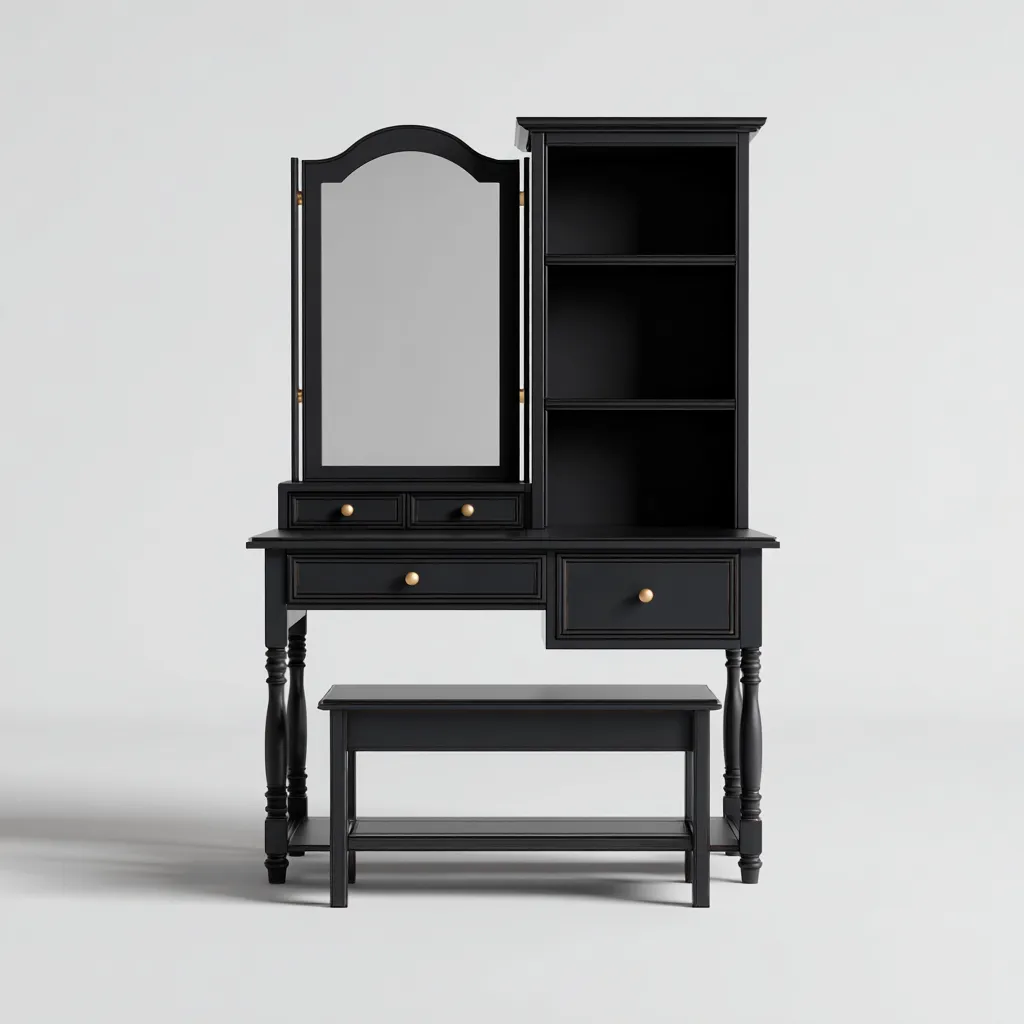 Coiffeuse bois composite 120x45x150 cm – noir – style classique fonctionnel-Dengetmart