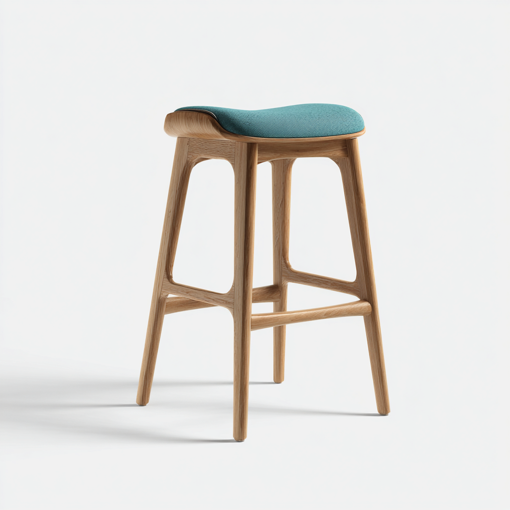 Tabouret de bar Bois/Tissu 40x40x75 cm – Chêne/Bleu – Style minimaliste-Dengetmart