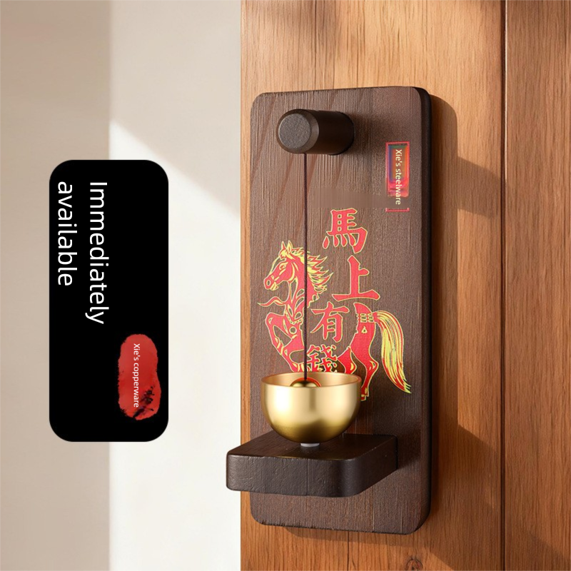 New decorative pendant brass solid wood magnetic doorbell for home entrance door decoration, copper bell for entry reminder