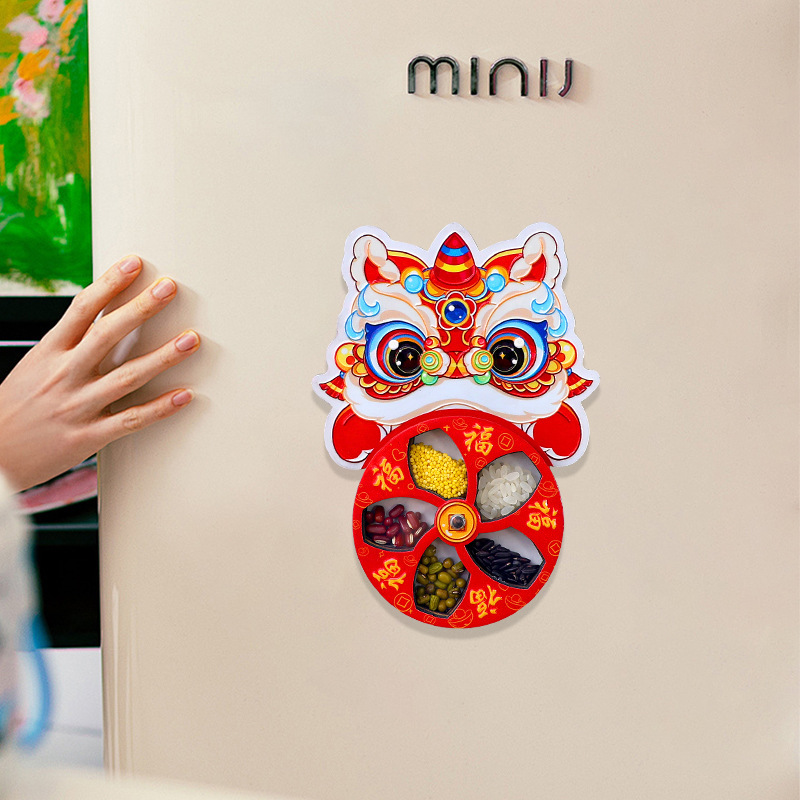 Dopamine Lion Dance Magnetic Doorbell New Year Entryway Decoration Copper Bell Refrigerator Sticker New Year Atmosphere Decoration Pendant