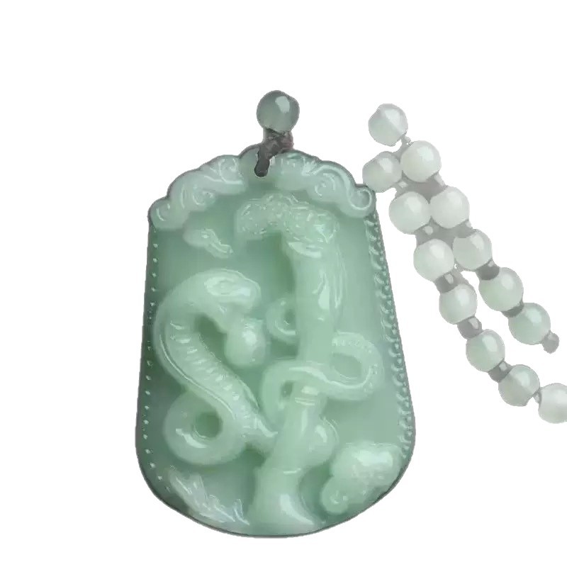 Light jade imitation jadeite zodiac Buddha pendant necklace sweater chain snake year pendant accessory