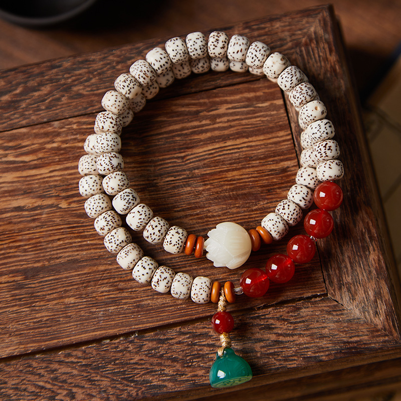 Natural golden seed star-moon bodhi double-loop bead bracelet for men and women, new moon high-density smooth white beads