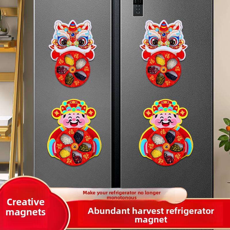 Dopamine Lion Dance Magnetic Doorbell New Year Entryway Decoration Copper Bell Refrigerator Sticker New Year Atmosphere Decoration Pendant