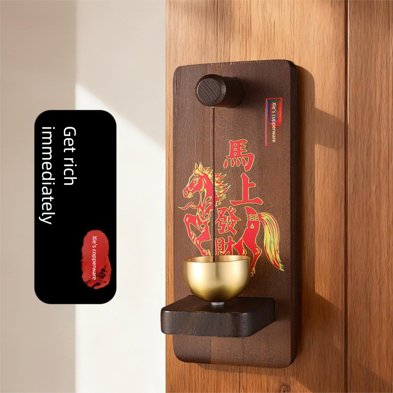 New decorative pendant brass solid wood magnetic doorbell for home entrance door decoration, copper bell for entry reminder