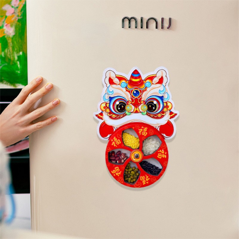 Dopamine Lion Dance Magnetic Doorbell New Year Entryway Decoration Copper Bell Refrigerator Sticker New Year Atmosphere Decoration Pendant