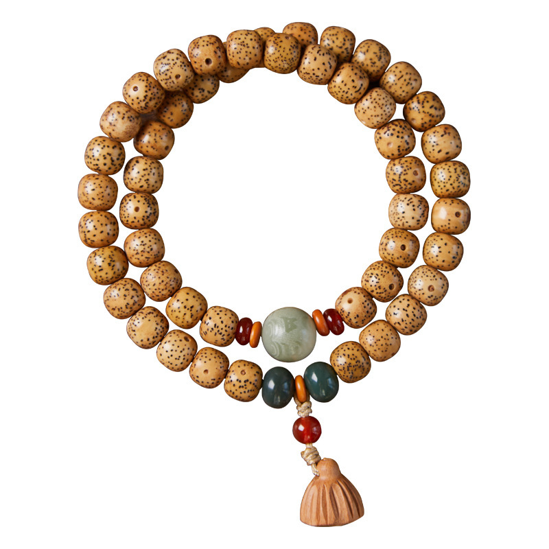 Natural golden seed star-moon bodhi double-loop bead bracelet for men and women, new moon high-density smooth white beads