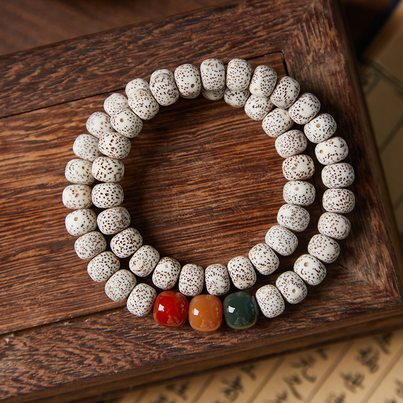Natural golden seed star-moon bodhi double-loop bead bracelet for men and women, new moon high-density smooth white beads