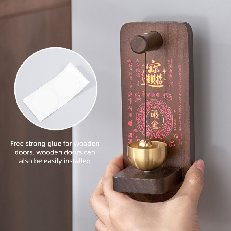 New decorative pendant brass solid wood magnetic doorbell for home entrance door decoration, copper bell for entry reminder