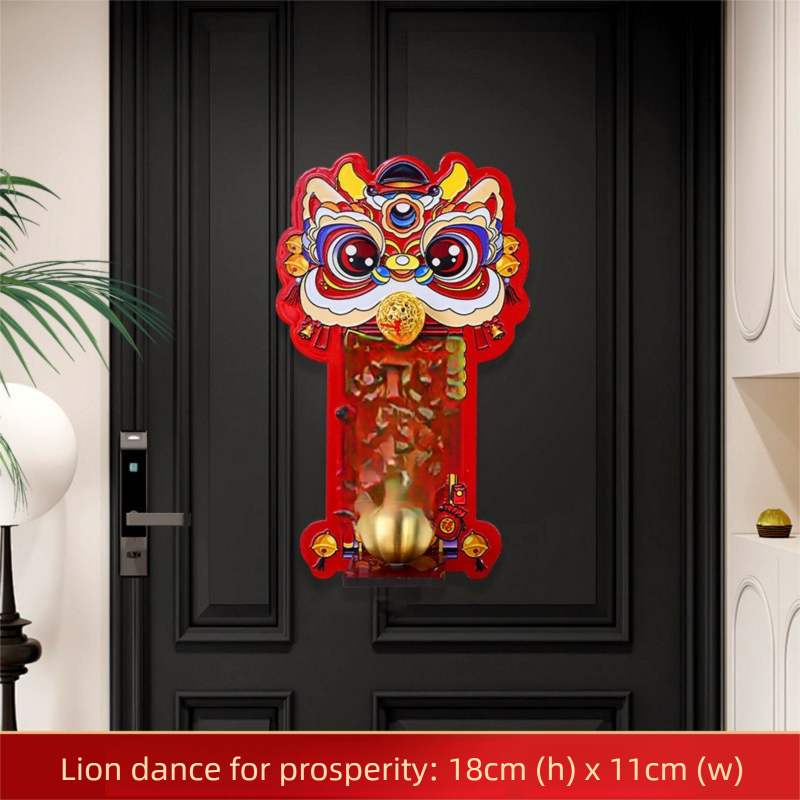 Dopamine Lion Dance Magnetic Doorbell New Year Entryway Decoration Copper Bell Refrigerator Sticker New Year Atmosphere Decoration Pendant