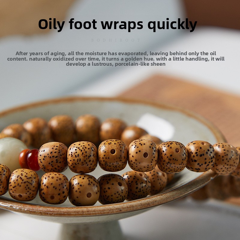 Natural golden seed star-moon bodhi double-loop bead bracelet for men and women, new moon high-density smooth white beads