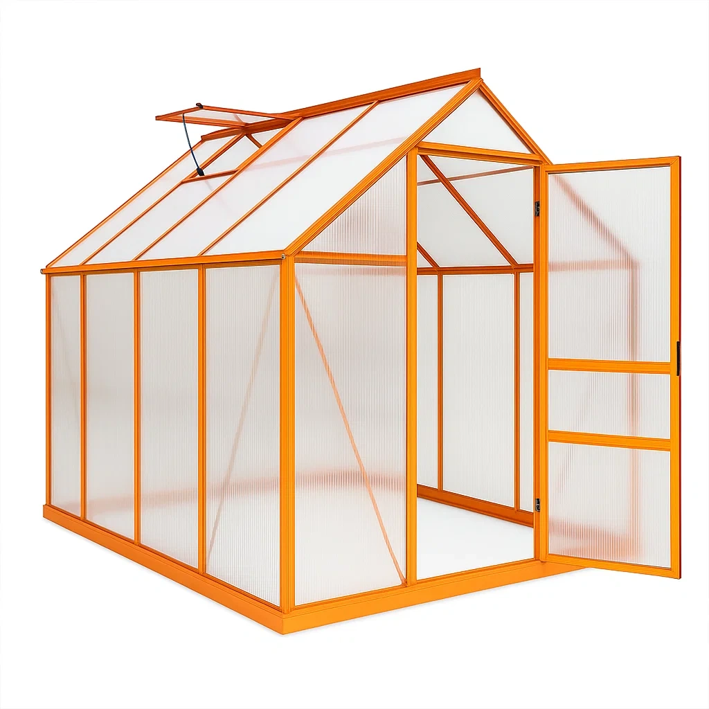 Serra da giardino in policarbonato e alluminio arancione 250x190x195 cm-FURNICRAFTY