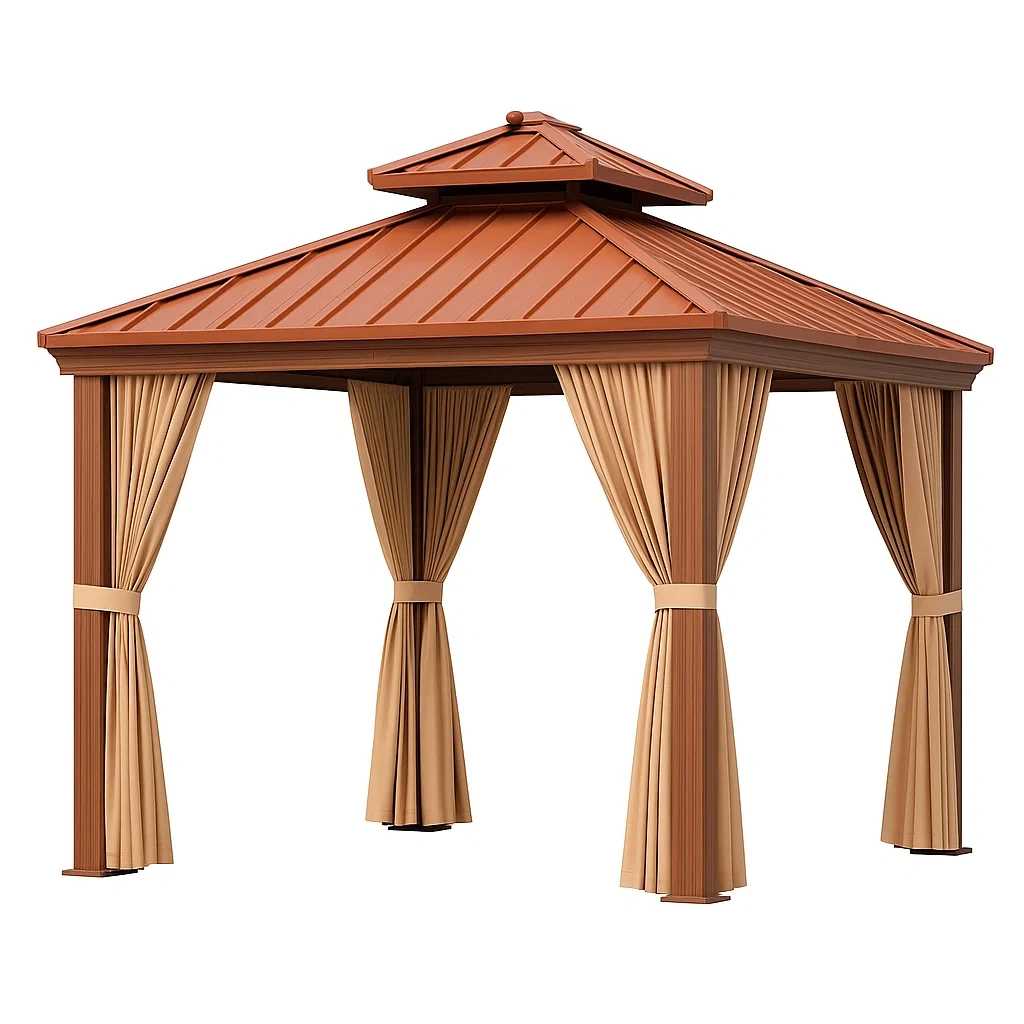 Gazebo da giardino in alluminio con tende in poliestere-FURNICRAFTY