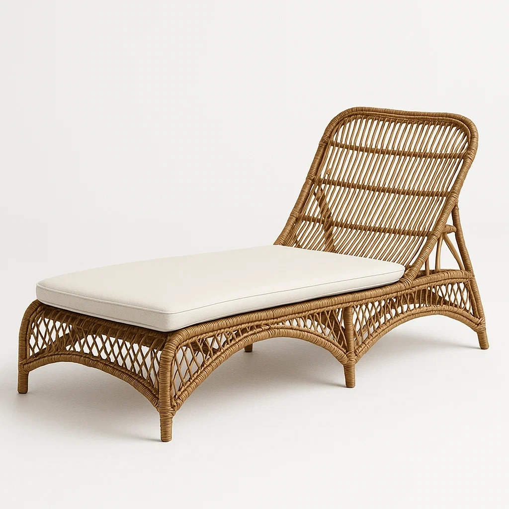 Lettino prendisole in rattan sintetico con cuscino crema-DREAMCRIBZZ