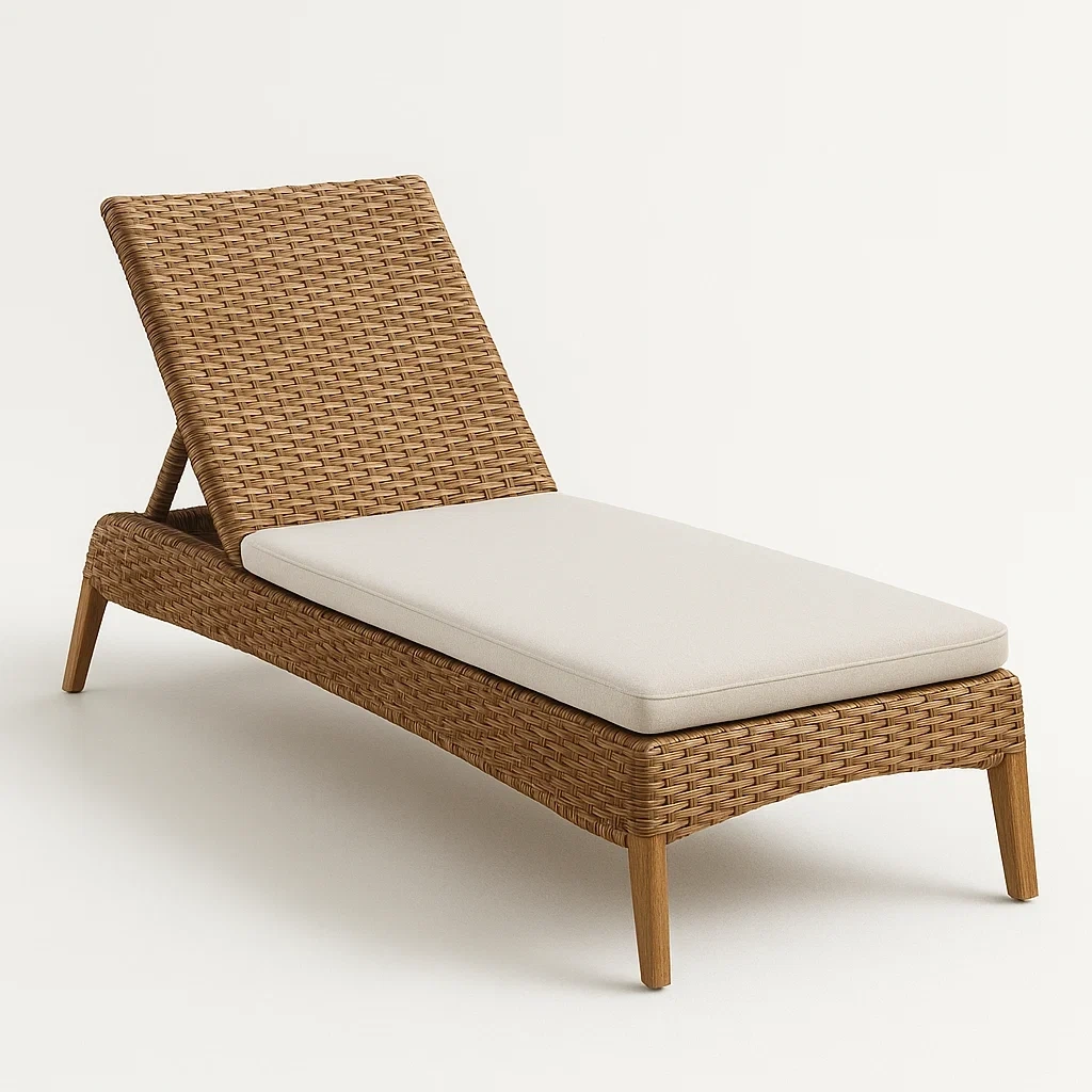 Lettino prendisole in rattan con cuscino regolabile 200x80x40 cm-DREAMCRIBZZ