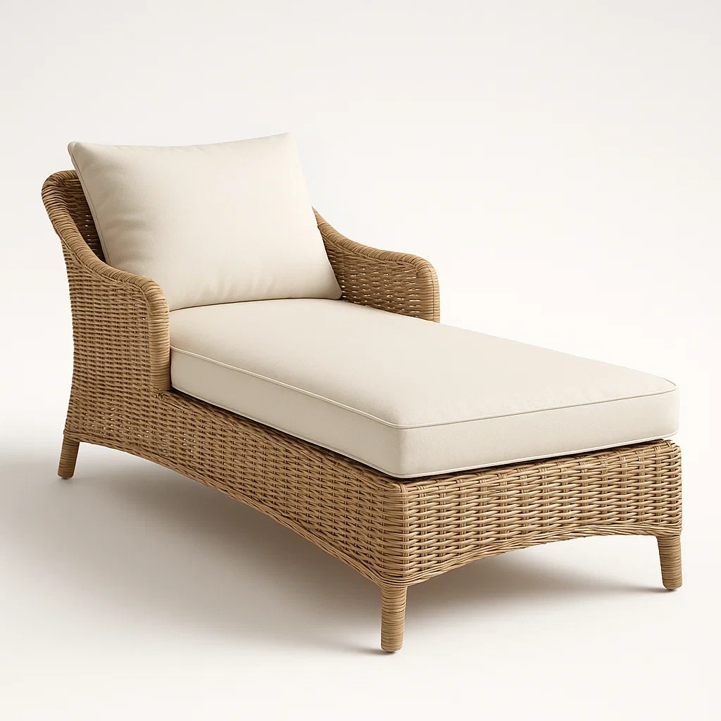 Lettino prendisole in rattan intrecciato con cuscino crema-DREAMCRIBZZ