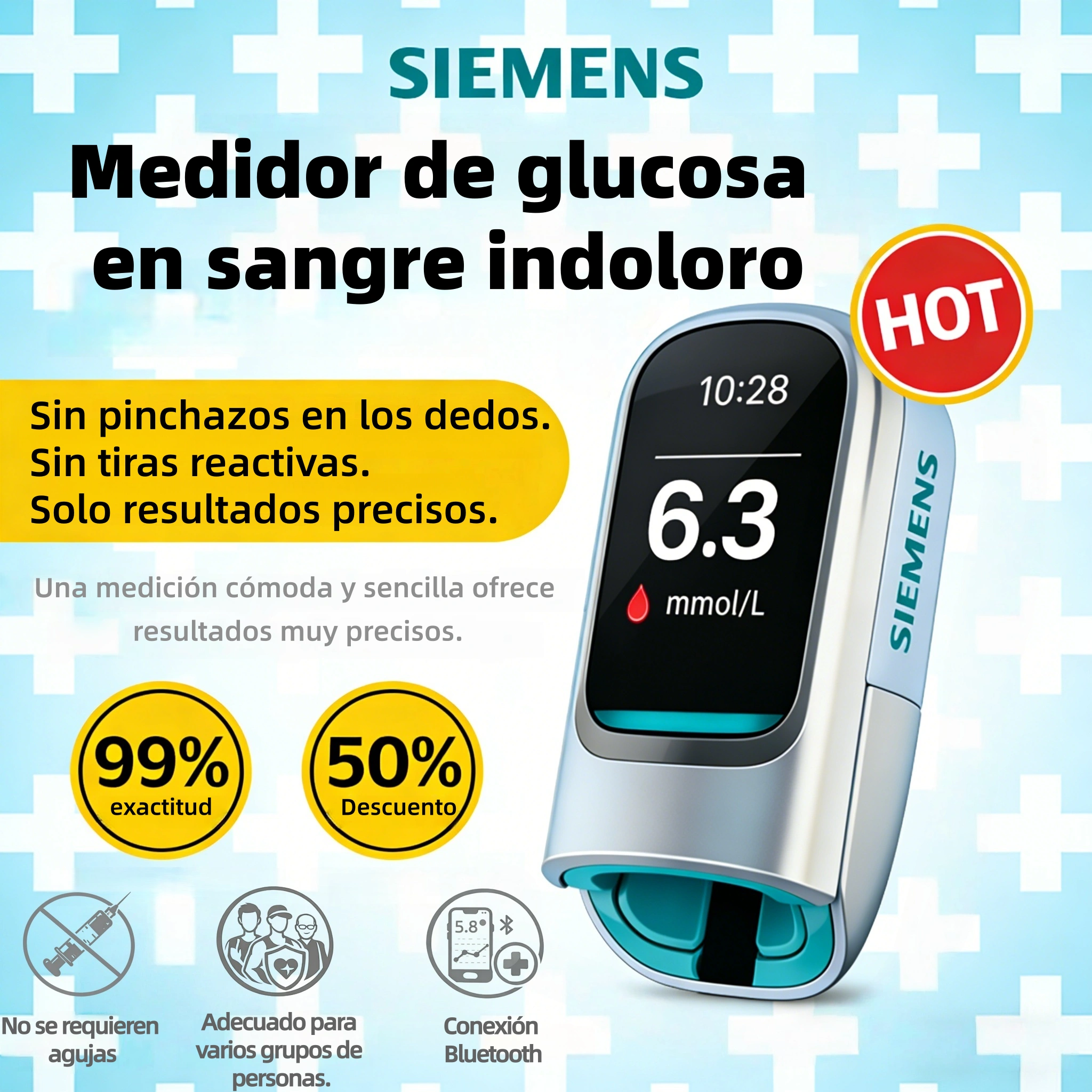 🔥 Glucómetro sin agujas Siemens™ – medición rápida, indolora y control total de glucosa 🔥