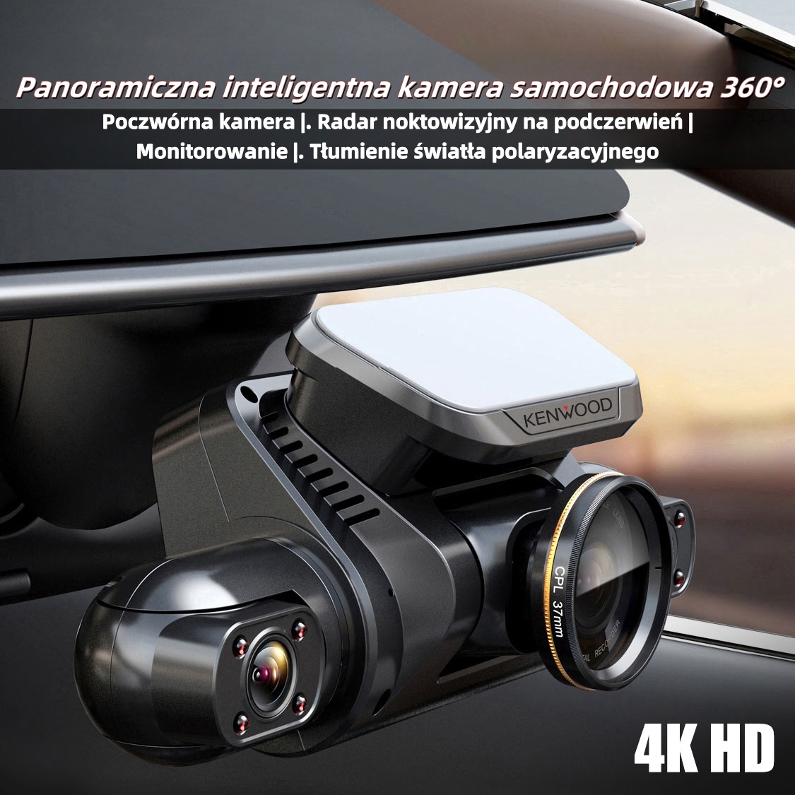 Inteligentny rejestrator jazdy Kenwood, instalacja bezprzewodowa, możliwość ładowania, wyjątkowo długi czas czuwania
