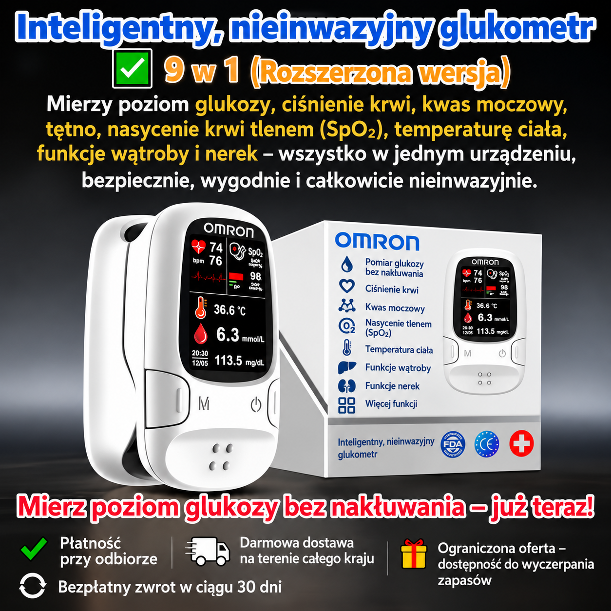 Omron™ wprowadza na rynek nowy, nieinwazyjny, inteligentny glukometr 🔥Wyprodukowano w USA🔥