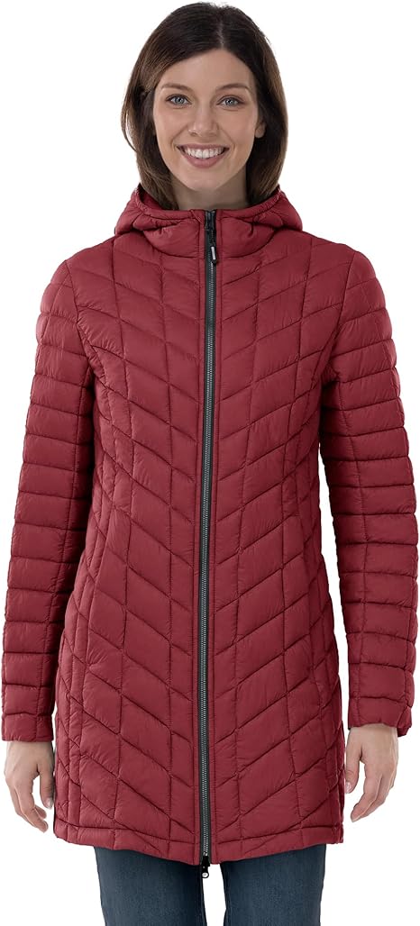 Damski, ultralekki, ciepły, długi, puchowy płaszcz z kapturem