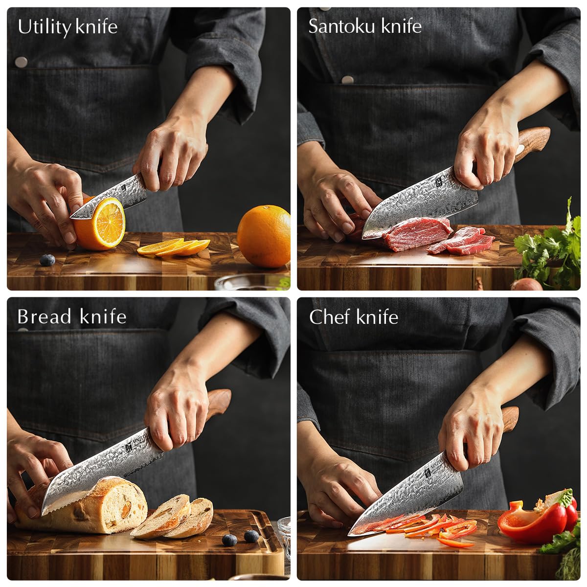 【Import z Japonii】 Zestaw 5 noży XINZUO, stal damasceńska AUS-10