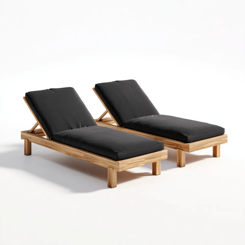 Lettino Prendisole in Legno Massello 200x65x30 cm Cuscini Neri