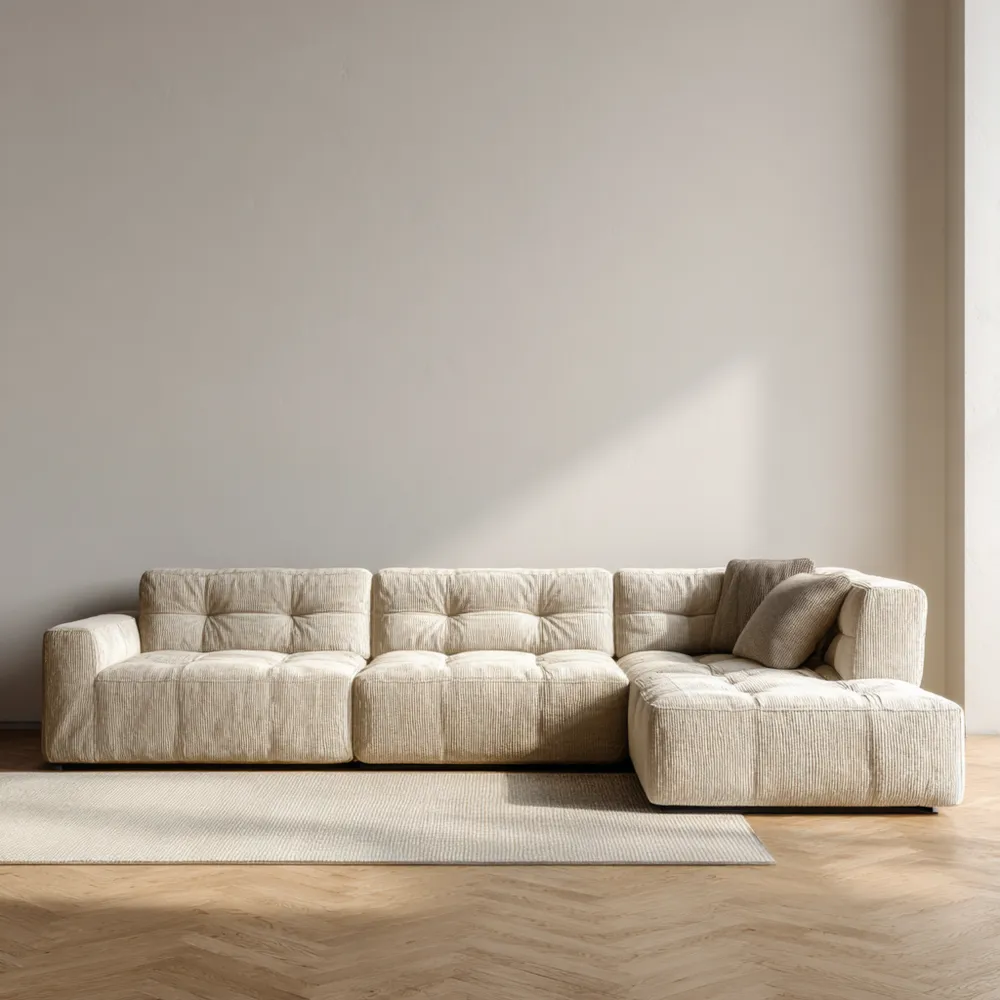 Divano angolare in tessuto 300x100x75 cm – Beige – Design moderno